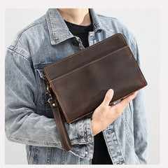 Black Brown Leather Clutch Wristlet Large Men's Leather Clutch Purse - iwalletsmen