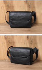 Black Leather Messenger Bag - Close-up