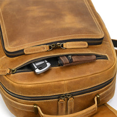 Camel Crazy Horse Leather Backpack Mens Large Tan Leather Backpack for Men - iwalletsmen