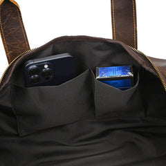Brown Weekend Bag Small Leather Weekender Bag for Men Long Weekend Shoulder Bag - iwalletsmen