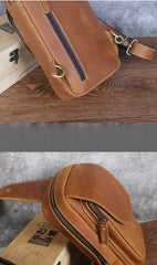 Brown Leather Sling Bag for Men Crossbody Leather Sling Bag Leather Sling Crossbody Bag - iwalletsmen