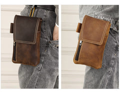 Brown Mens Belt Pouch Leather Phone Belt Pouch - iwalletsmen