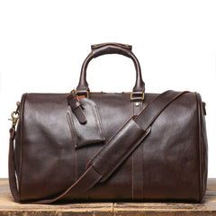Dark Brown Weekend Bag Large Leather Weekender Bag for Men Long Weekend Shoulder Bag - iwalletsmen