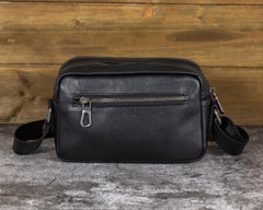 Mens Black Leather Crossbody Bag 