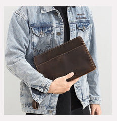 Coffee Leather Clutch Wristlet Large Men's Leather Clutch Purse - iwalletsmen