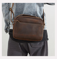 Brown Dark Leather Crossbody Bag for Men 
