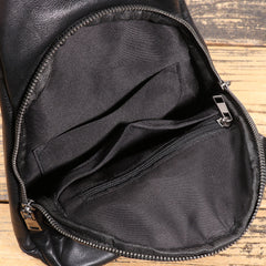 Black Leather Sling Crossbody Bag - iwalletsmen