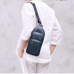 Braided Leather Sling Bag Mens Cool Chest Bag Crossbody Backpack One Strap Backpack for Men