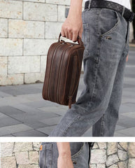mens leather hygiene bag Brown Leather Men's Toiletry Bag Leather Roomy Dopp Kit Clutch Wash Kit - iwalletsmen