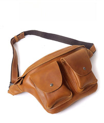 Brown Leather Fanny Pack Large Leather Waist Bag Brown Leather Waist Bag - iwalletsmen