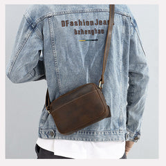 Brown Mens Small Leather Crossbody Bag 