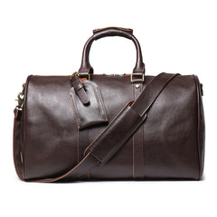 Dark Brown Weekend Bag Large Leather Weekender Bag for Men Long Weekend Shoulder Bag - iwalletsmen
