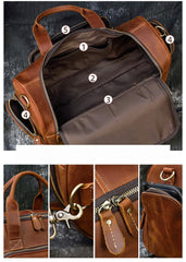 Brown Weekend Bag Small Leather Weekender Bag for Men Long Weekend Shoulder Bag - iwalletsmen