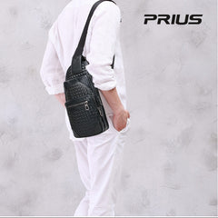 Braided Leather Sling Bag Mens Cool Chest Bag Crossbody Backpack One Strap Backpack for Men