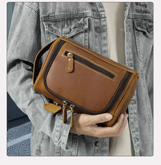Brown Full Grain Leather Toiletry Bag 