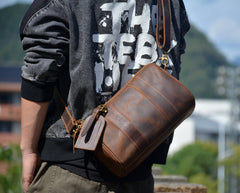  Mens Barrel Leather Bag Small Barrel Shoulder Bag - iwalletsmen