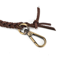 Brown Leather Chain Wallet with Briaded Leather Wallet Chain - iwalletsmen