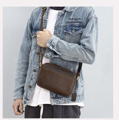 Brown Mens Small Leather Crossbody Bag 
