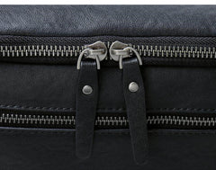 Black Leather Messenger Bag - Close-up