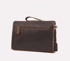 Coffee Leather Clutch Wristlet Large Men's Leather Clutch Purse - iwalletsmen