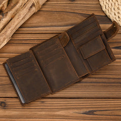 Dark Brown Leather Vertical Wallet with Buckle Mens Wallets Leather Vertical Bifold Wallet - iwalletsmen