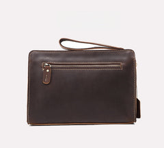 Dark Brown Leather Clutch Wristlet Large Men's Leather Clutch Purse - iwalletsmen