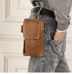 Brown Leather Belt Phone Pouch Mens Belt Pouch Leather Phone Belt Pouch - iwalletsmen