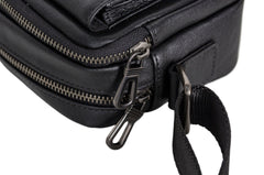 Mens Black Leather Crossbody Bag 
