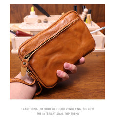 Brown Leather Wristlet Clutch Wallet for Men 