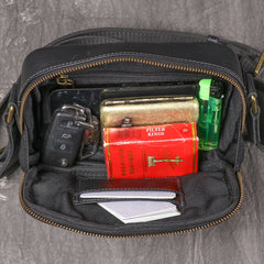 Black Small Messenger Bag Men's Black Leather Messenger Bag Small Black Leather Crossbody Bag - iwalletsmen