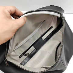Black Leather Large Sling Backpack - Flat Lay
