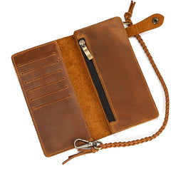 Brown Chain Wallet with Briaded Leather Wallet Chain - iwalletsmen