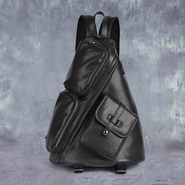 Leather Large Sling Bag for Big - Black