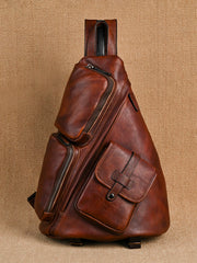 Leather Large Sling Bag for Big - Black