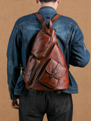 Leather Large Sling Bag for Big - Black