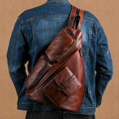 Leather Large Sling Bag for Big - Black