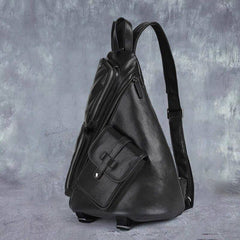 Leather Large Sling Bag for Big - Black