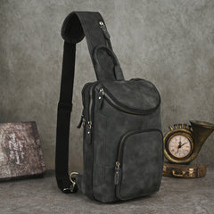 Sling bag for big man - leather texture and stitching detail close-up