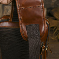Sling bag for big man - leather texture and stitching detail close-up
