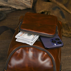 Sling bag for big man - leather texture and stitching detail close-up