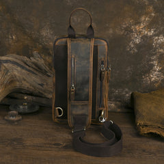 Sling bag for big man - leather texture and stitching detail close-up
