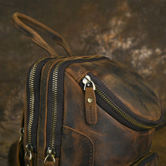 Sling bag for big man - leather texture and stitching detail close-up