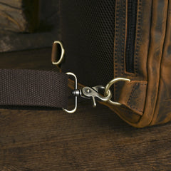 Sling bag for big man - leather texture and stitching detail close-up