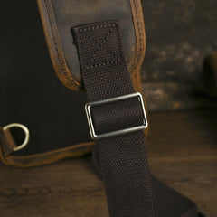 Sling bag for big man - leather texture and stitching detail close-up