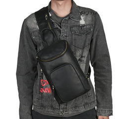 Sling bag for big man - leather texture and stitching detail close-up
