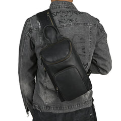 Sling bag for big man - leather texture and stitching detail close-up