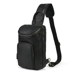 Sling bag for big man - leather texture and stitching detail close-up