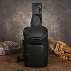 Sling bag for big man - leather texture and stitching detail close-up