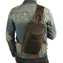 Sling bag for big man - leather texture and stitching detail close-up