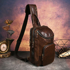 Sling bag for big man - leather texture and stitching detail close-up